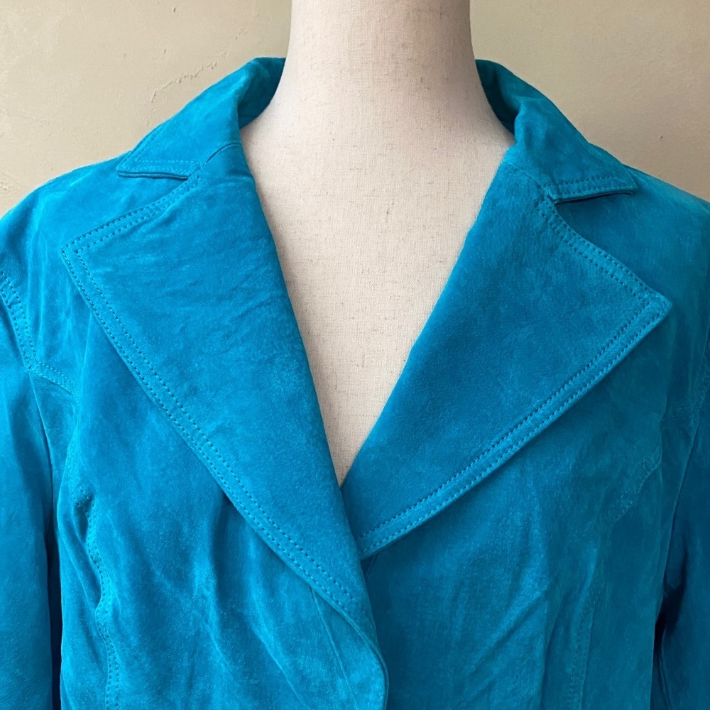 New! Mark Alan Teal Blue Leather Jacket Blazer size 2X - Picture 2 of 5